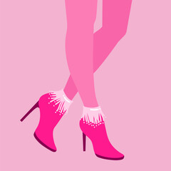 Vector fashion illustration of woman wearing pink shoes