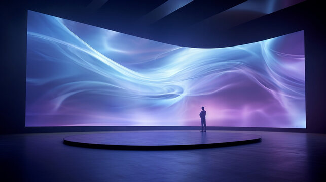 High Definition Screen on Stage, Light Black and Dark Azure Elegance, Flow Dynamic Wallpaper, - Generative AI