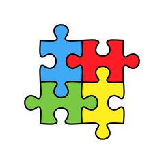 Four puzzle colored pieces vector illustration isolated on white background.