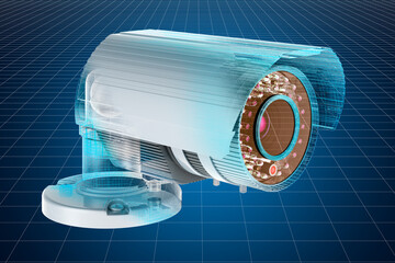 Visualization 3d cad model of security camera, 3D rendering