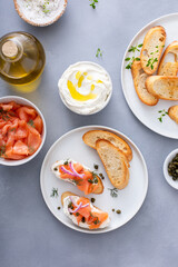 Salmon and cream cheese bruschetta with dill and capers