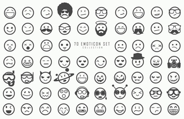 Emoticon icon set. Original and funny variety emoji. Vector outline symbols big set - obrazy, fototapety, plakaty