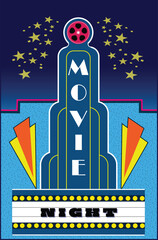 A vintage movie marquee promoting movie night.