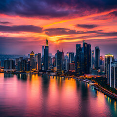 Fototapeta na wymiar sunset with city 