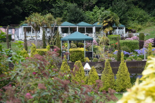 Attractive gardens at Cockington, Torquay, July 2023