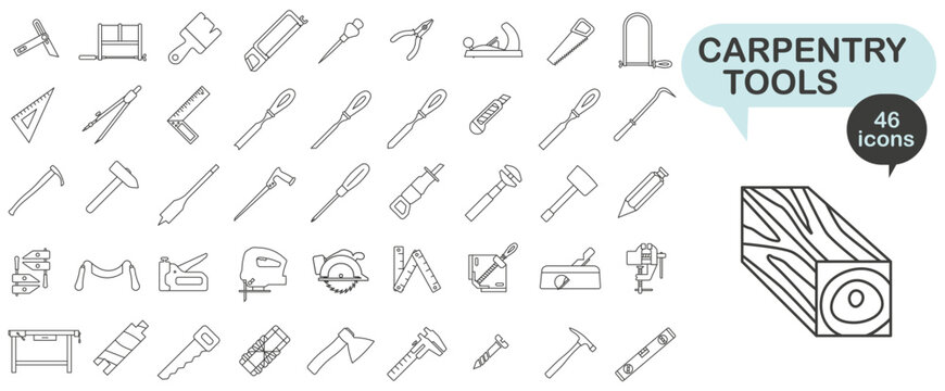Carpentry tool icon collection. Carpentry tool thin line. Tool for carpentry shop. Vector illustration.