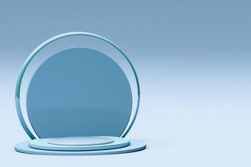 3D pastel blue pedestal podium steps for brand promotion product. Creative bright background for advertising presentation.