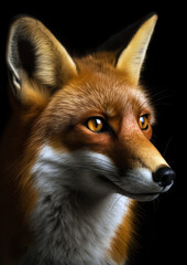 Fototapeta premium Animal face of a wild fox on a black background conceptual for frame