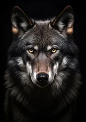 Fensteraufkleber Photograph of an fierce wolf in a dark backdrop conceptual for frame © gnpackz