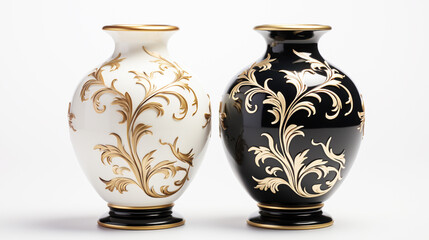 Antique pottery vase ornate design black and white still life