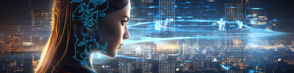 Fototapeta premium Cybersecurity & Artificial Intelligence AI combined