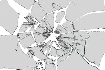 Broken glass on transparent background with glass cracks and splinters. Can be put on any image,...