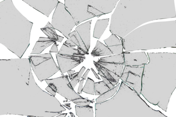 Broken glass on transparent background with glass cracks and splinters. Can be put on any image, glass parts are transparent also	