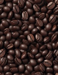 Obraz premium Pile of roasted coffee beans as background, top view