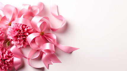 Breast cancer ribbon on white background with blank space