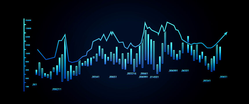 Clean glowing neon vibrant monochromatic blue Stock Market Graphic vector graphic