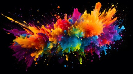 Abstract colorful paint splatter with a black background