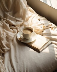 Fototapeta na wymiar morning coffee in bed