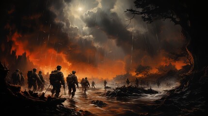 In the Heat of Battle: A Poignant Photo Featuring Soldiers in WW2 Combat, Depicting Blood, Sweat, Tears, Explosions, and the Indomitable Courage of the Allied Forces.




