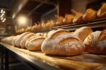 Baked to Perfection. The Bakery's Daily Artisan Loaf, with Aroma and Warmth, Ready to Serve Every Morning. Bakery Bliss AI Generative.

