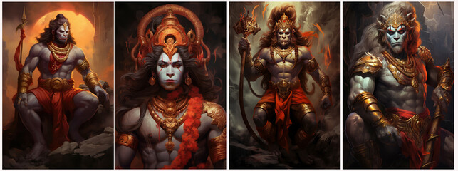 Set of HANUM, god of Hindu mythology. Created with Generative AI technology.