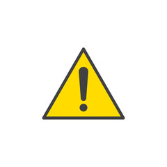 Caution Warning Sign icon. Editable vector stroke. Yellow Warning mark on white background