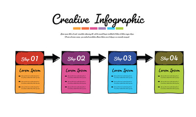 Colorful template business concept timeline arrows. Infographics layout with 4 steps.