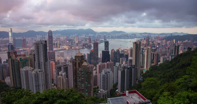 Sunrise Sunset Hong Kong Cityscape Panorama Harbor