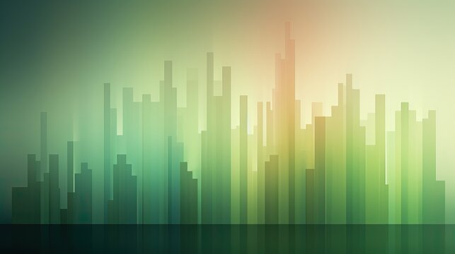Minimal bar chart of stock market, soft green gradient background.