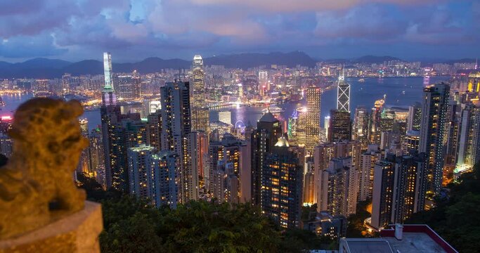 Timelapse Sunrise Hong Kong Harbour Skyline City