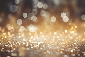 Background of abstract defocused gold glitter lights. background with bokeh. Generative AI