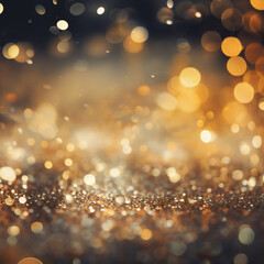 Fototapeta na wymiar Background of abstract defocused gold glitter lights. background with bokeh. Generative AI