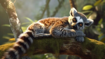 Cute lemur lying tree animal bamboo species illustration picture AI generated art