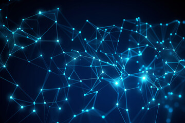 Abstract blue digital technology background of dots, cells and lines. Concept for neural network, cybersecurity,  data stream, database, supercomputer, cloud computing. Generative AI illustration