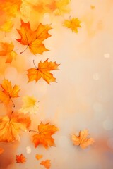 Naklejka na ściany i meble Falling fall maple leaves on autumn background. Seasonal banner with autumn foliage. Copy space. 
