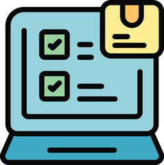 Laptop digital control icon outline vector. Product system. Management inventory color flat