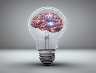 Innovative Brain Concept: Transparent Light Bulb with Glowing Mind Inside
