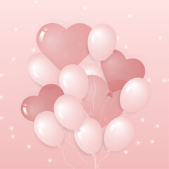 Cute and shine balloons with hearts happy valentines day background in vector