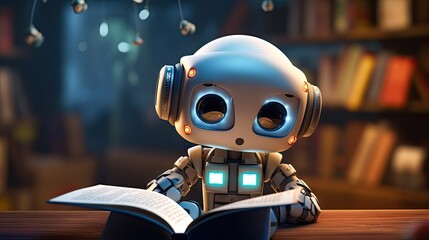 Futuristic robot reading a book created with AI