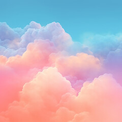 Background of fluffy baby pink and blue pastel cotton candy clouds in the sky. Generative AI  