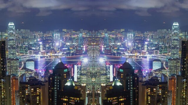 Trippy City Lights Hong Kong Psychedelic Neon Light DJ Mirror Effect