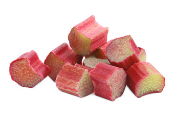 Pieces of ripe rhubarb isolated on white