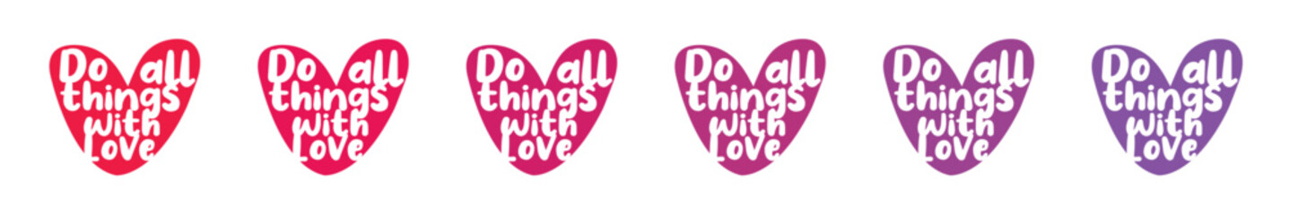 Do all things with love - made with love, sticker, red, purple, lilac, tag, stamps