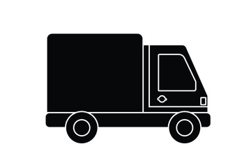 Vector Silhouette Cargo Shipping Van Truck Icon Illustration, Fast Delivery Concept, Truck and shipment and transportation. Big car vector design. Cargo Truck Vector Design Element. Shipping Service.