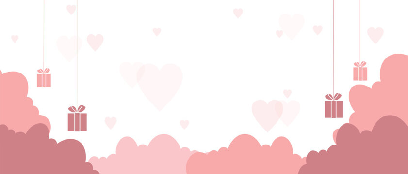 Vector Banner Template Valentine's Day vector banner template with clouds, gifts and hearts illustrations on pink background. Suitable for shopping  commercial web or print banner poster brochure 