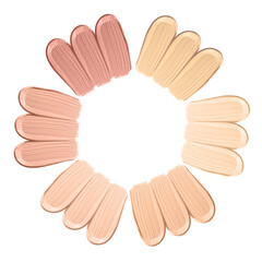 Obraz premium Set of foundation samples in different tones on white background