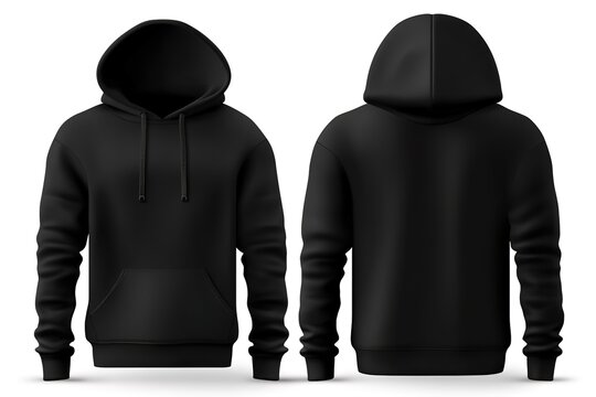 Schwarzer Kapuzenpullover - Mockup. Ideal als Pr&auml;sentation f&uuml;r Motive und Grafiken zum Verkauf in einem Onlineshop. Sweatshirt mit M&uuml;tze in Schwarz
