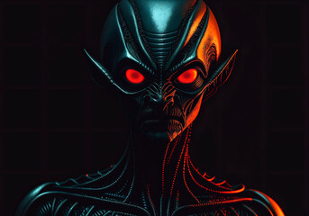 Portrait of an alien, a creepy humanoid. 