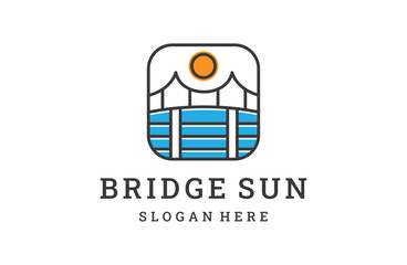 line art bridge sun logo design. Flat style trend modern brand graphic art design vector illustration