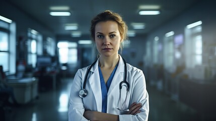 portrait of a female european doctor with a stethoscope